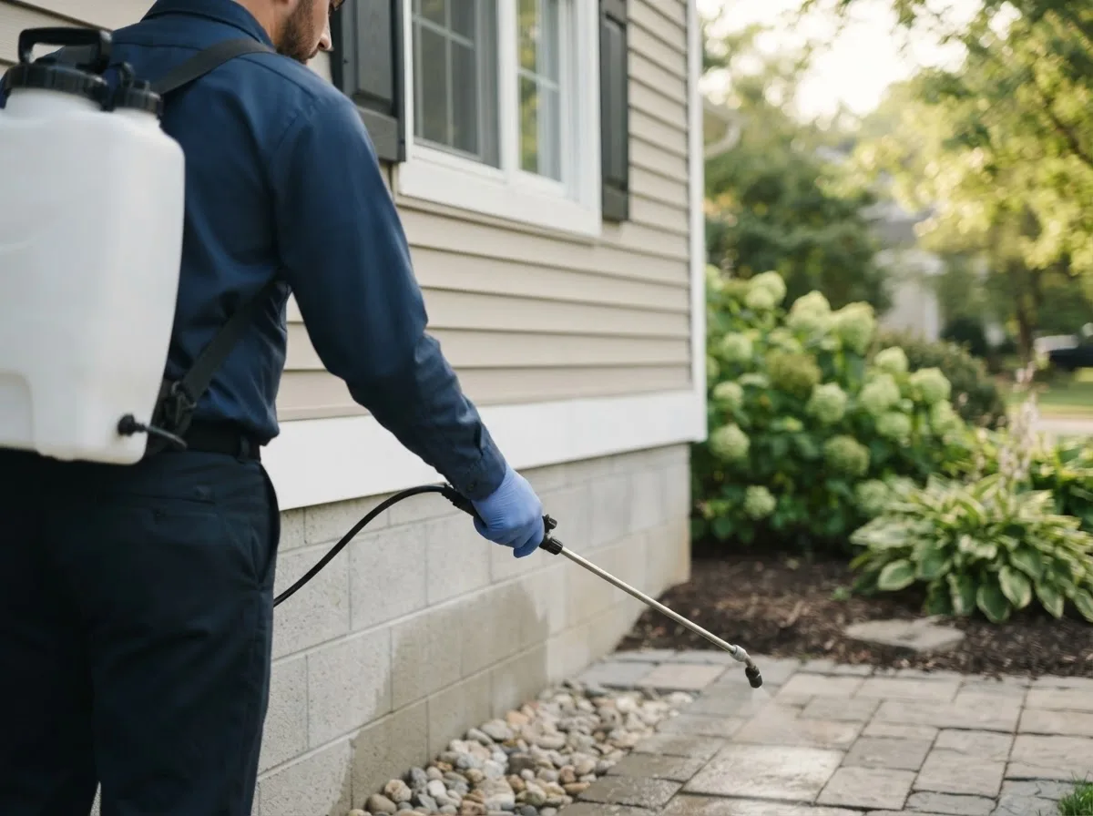 Pest control technician inspecting a home in Lawrence, NE